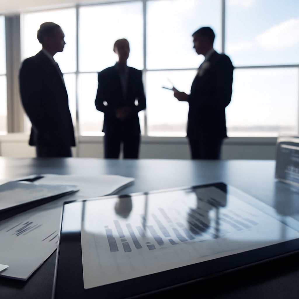 A business lawyer discussing legal documents with a client